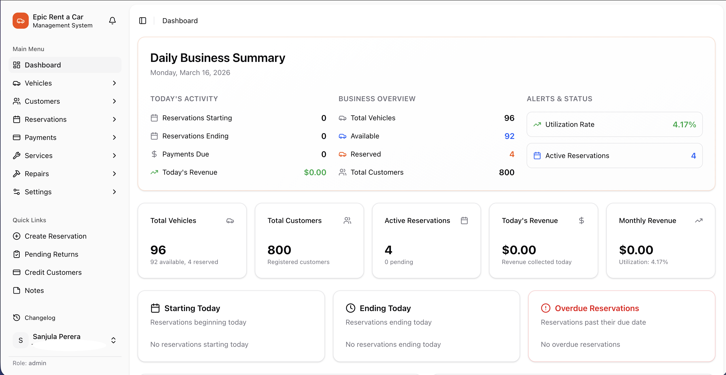 Epic Rent a Car project screenshot
